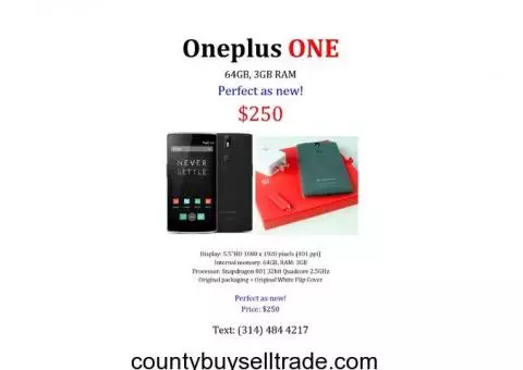 Oneplus ONE Unlocked 64GB, 3GB RAM, Perfect as new!