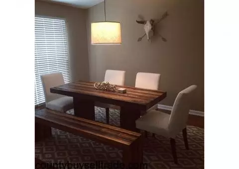Reclaimed live edge wood table and bench